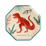 Meri Meri Dinosaur Kingdom Side Plate with a red Tyrannosaurus Rex