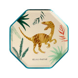 Meri Meri Dinosaur Kingdom Side Plate with a gold velociraptor