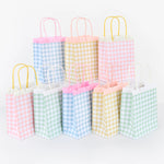 Meri Meri Gingham Fringe Party Bags set of eight in pastel gingham colors