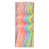 Meri Meri Pastel Swirly Candles, twenty wavy birthday candles in pastel rainbow colors in a box