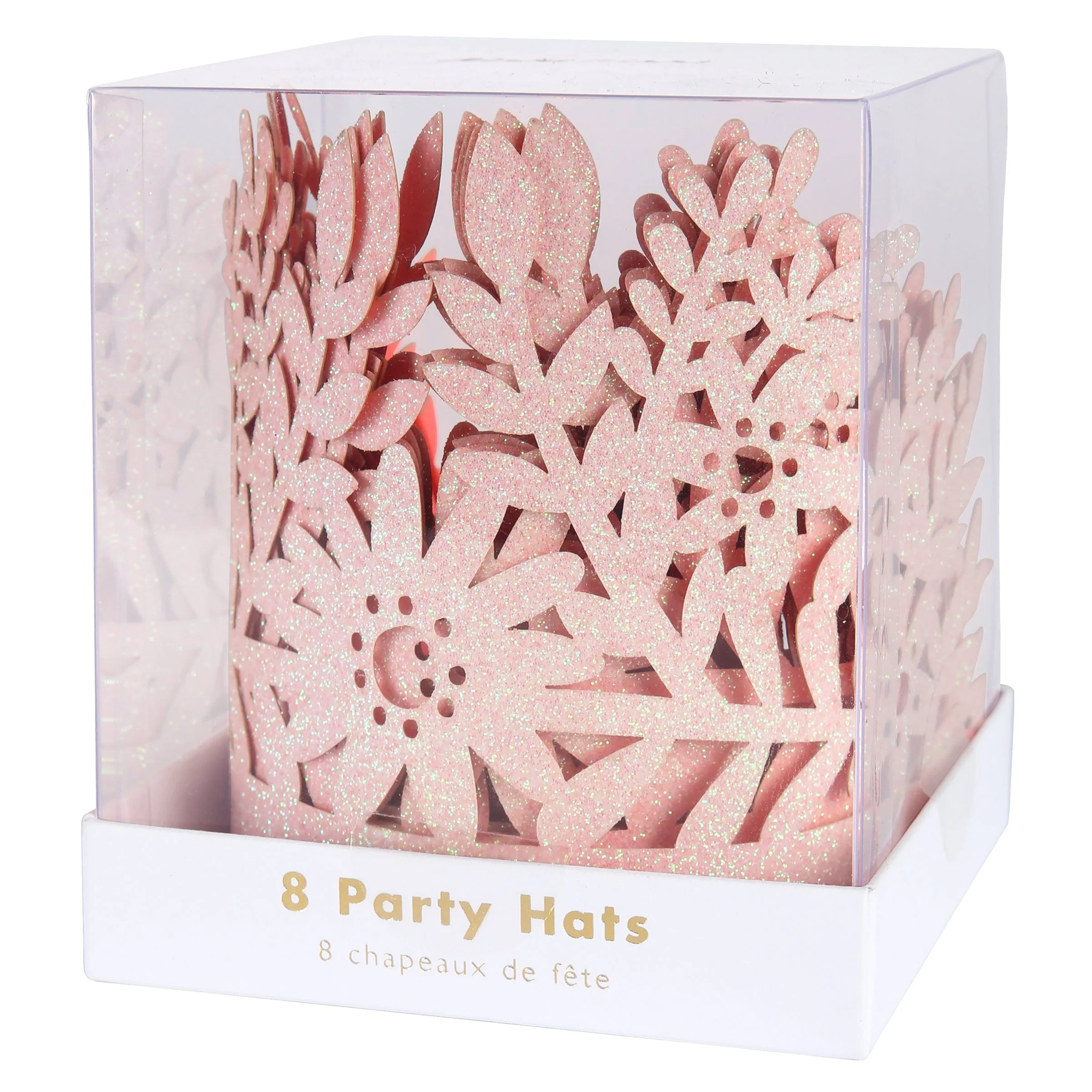 Meri Meri Pink Glitter Party Crowns set of 8 in a clear box