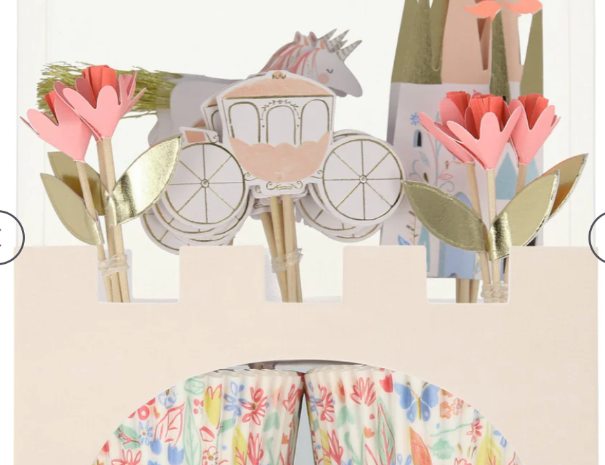 Meri Meri Princess Cupcake Kit with carriage, horse and flower toppers and floral cupcake wrappers