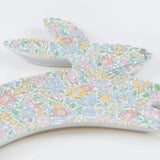 Meri Meri Reusable Bunny Plates in pastel floral stacked on a white surface