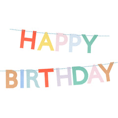 Meri Meri Scallop Bright Happy Birthday Garland with colorful scalloped letters on a string