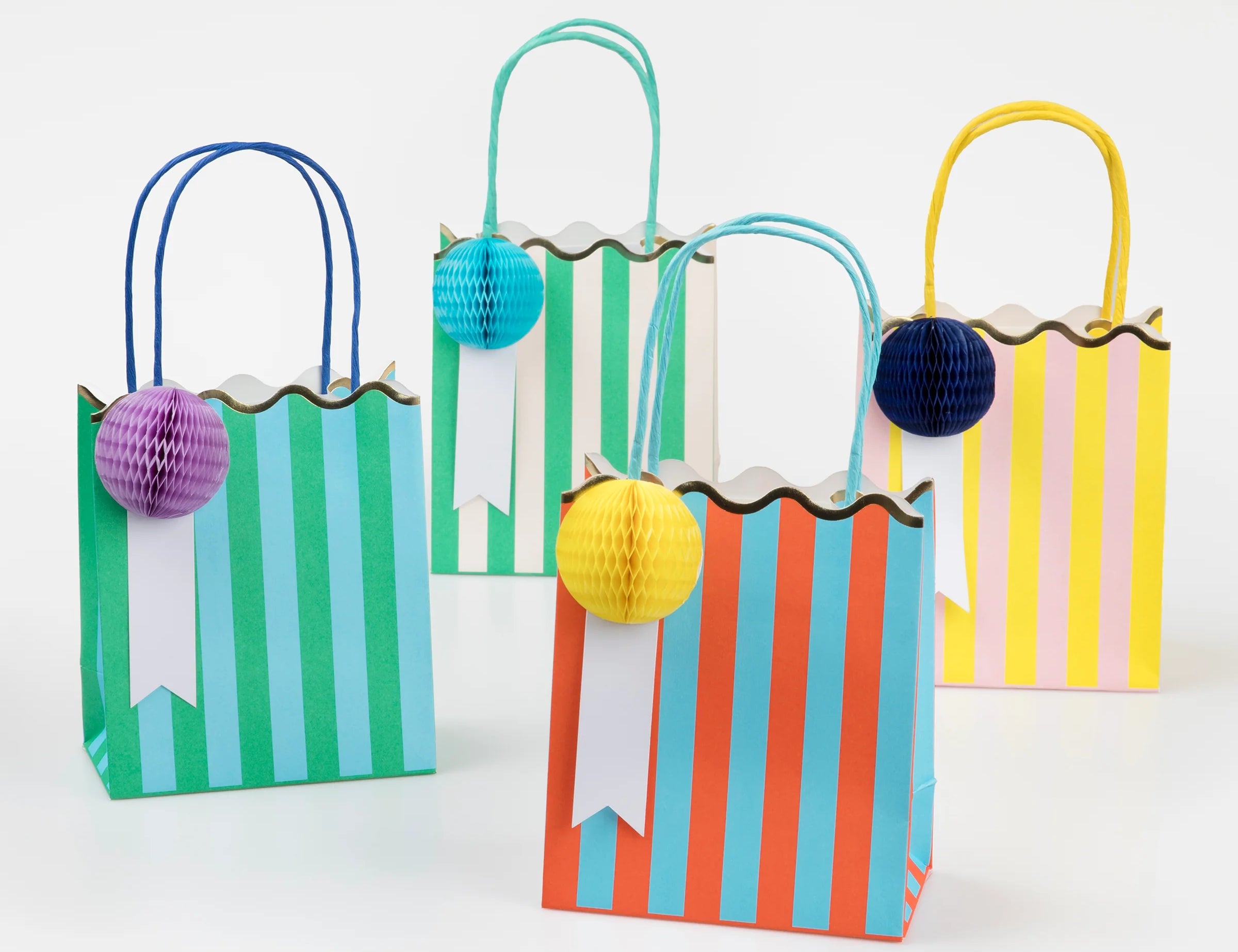 Meri Meri Stripe Party Bags in assorted colors, angled group view