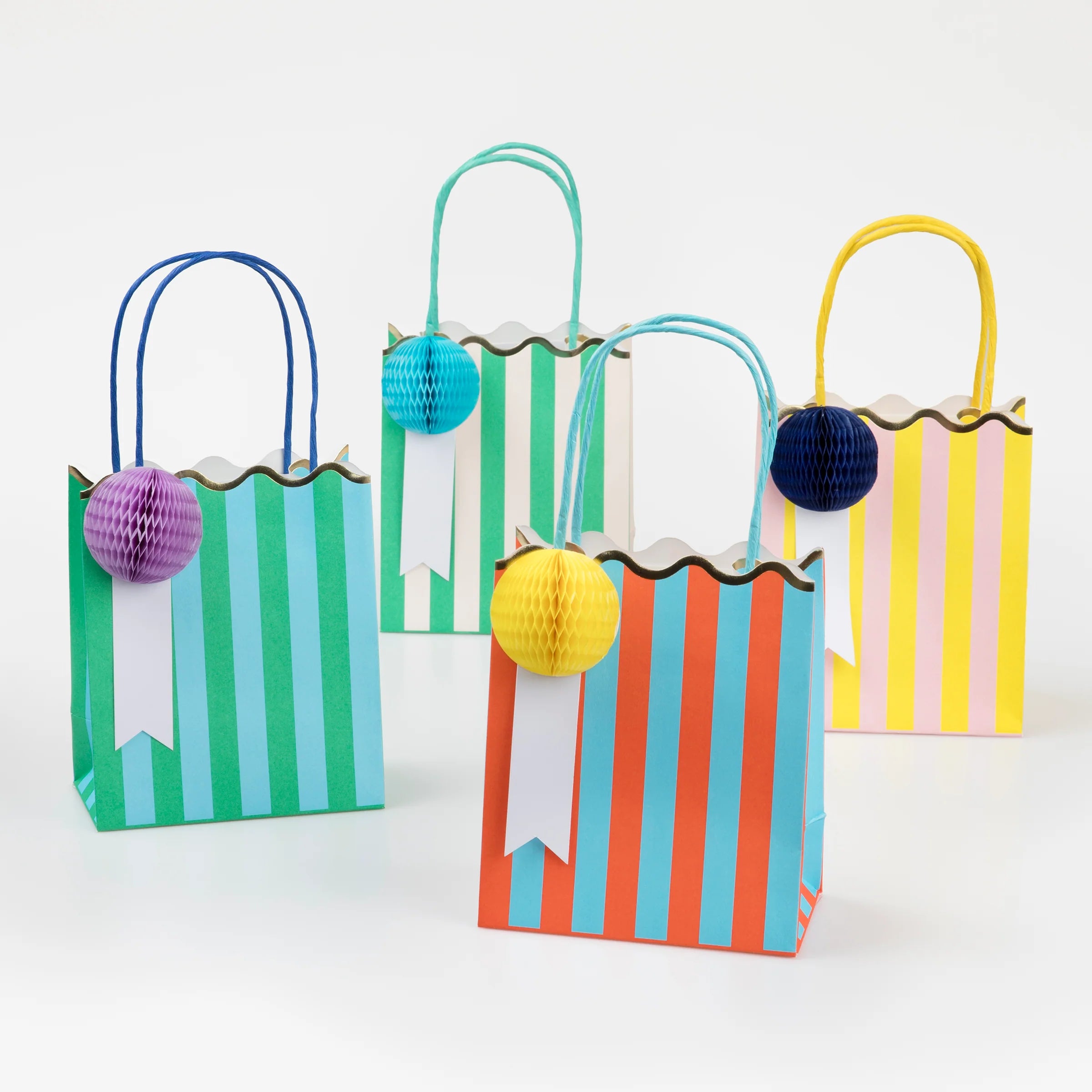 Meri Meri Stripe Party Bags in assorted colors, angled group view