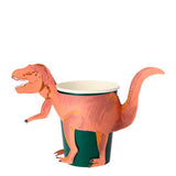 Meri Meri T-Rex Party Cup, a green cup wrapped with an illustrated orange T-rex