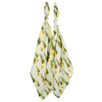 Milkbarn Camping Two-Piece Burp Cloth Set, two light blue cloths with a pine tree and tent print