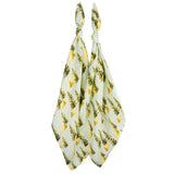 Milkbarn Camping Two-Piece Burp Cloth Set, two light blue cloths with a pine tree and tent print