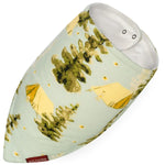 Milkbarn Camping Three-Layer Kerchief Bib shown from the side with snap closure