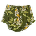 Milkbarn Green Floral Bloomer, the olive green floral ruffle bloomers shown on their own