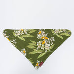 Milkbarn Green Floral Three-Layer Kerchief Bib, an olive green bandana bib with a floral print