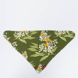 Milkbarn Green Floral Three-Layer Kerchief Bib, an olive green bandana bib with a floral print