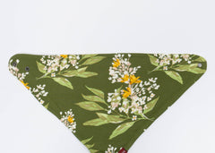Milkbarn Green Floral Three-Layer Kerchief Bib, an olive green bandana bib with a floral print