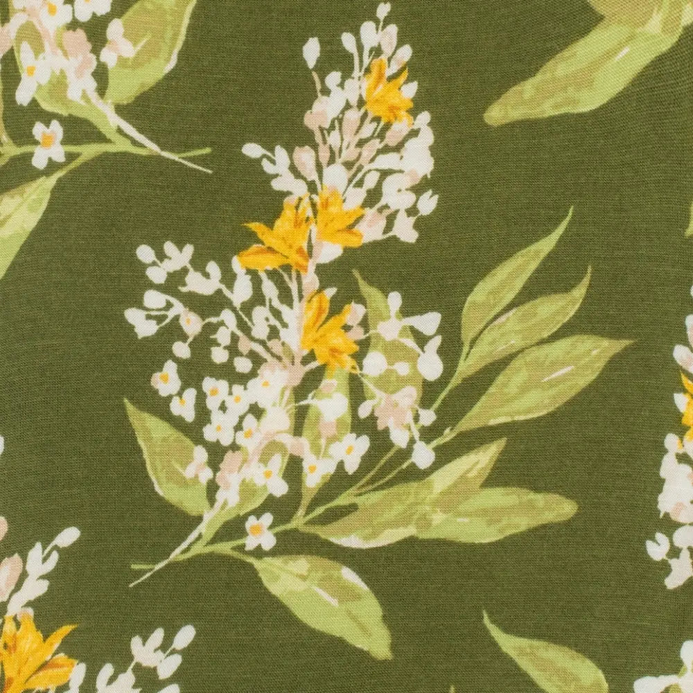 Close-up of the floral print on the Milkbarn Green Floral Ruffle Bloomer