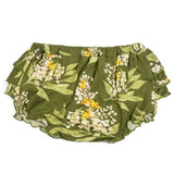 Milkbarn Green Floral Ruffle Bloomer, olive green baby bloomers with a yellow and white floral print