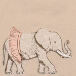 Close-up of the embroidered elephant in a pink tutu on the Milkbarn Tutu Elephant Linen Bib