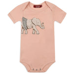 Milkbarn Tutu Elephant Short Sleeve One Piece, a blush baby bodysuit with an elephant in a tutu applique