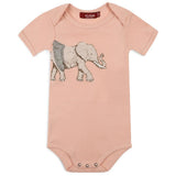 Milkbarn Tutu Elephant Short Sleeve One Piece, a blush baby bodysuit with an elephant in a tutu applique