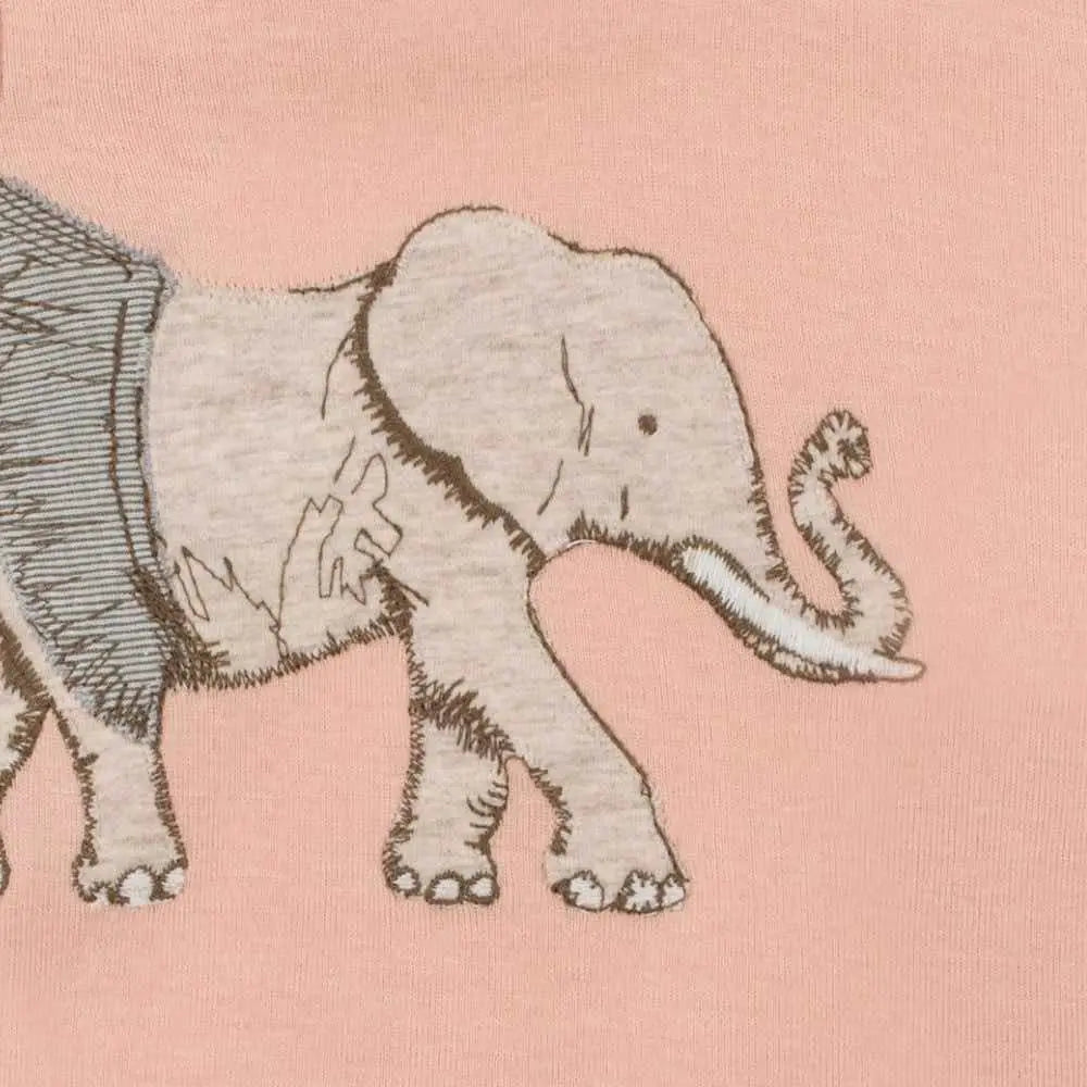 Close-up of the elephant in a tutu applique on the Milkbarn Tutu Elephant Short Sleeve One Piece