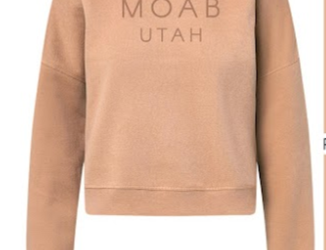 Praline ladies Moab vintage fleece sweatshirt with a tonal Moab Utah print