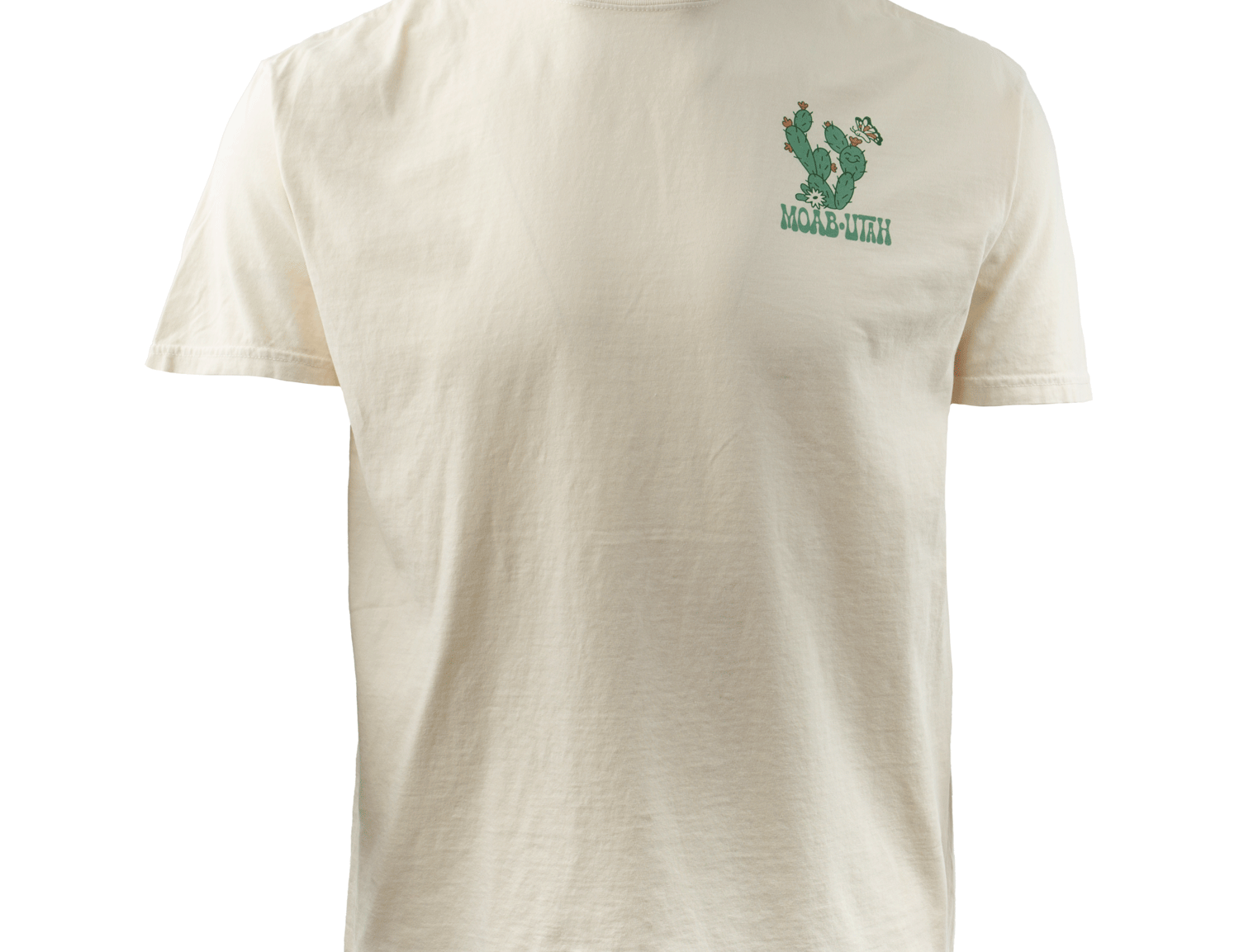 Retro Moab t shirt in ivory with cacti, a butterfly, a snake and a lizard