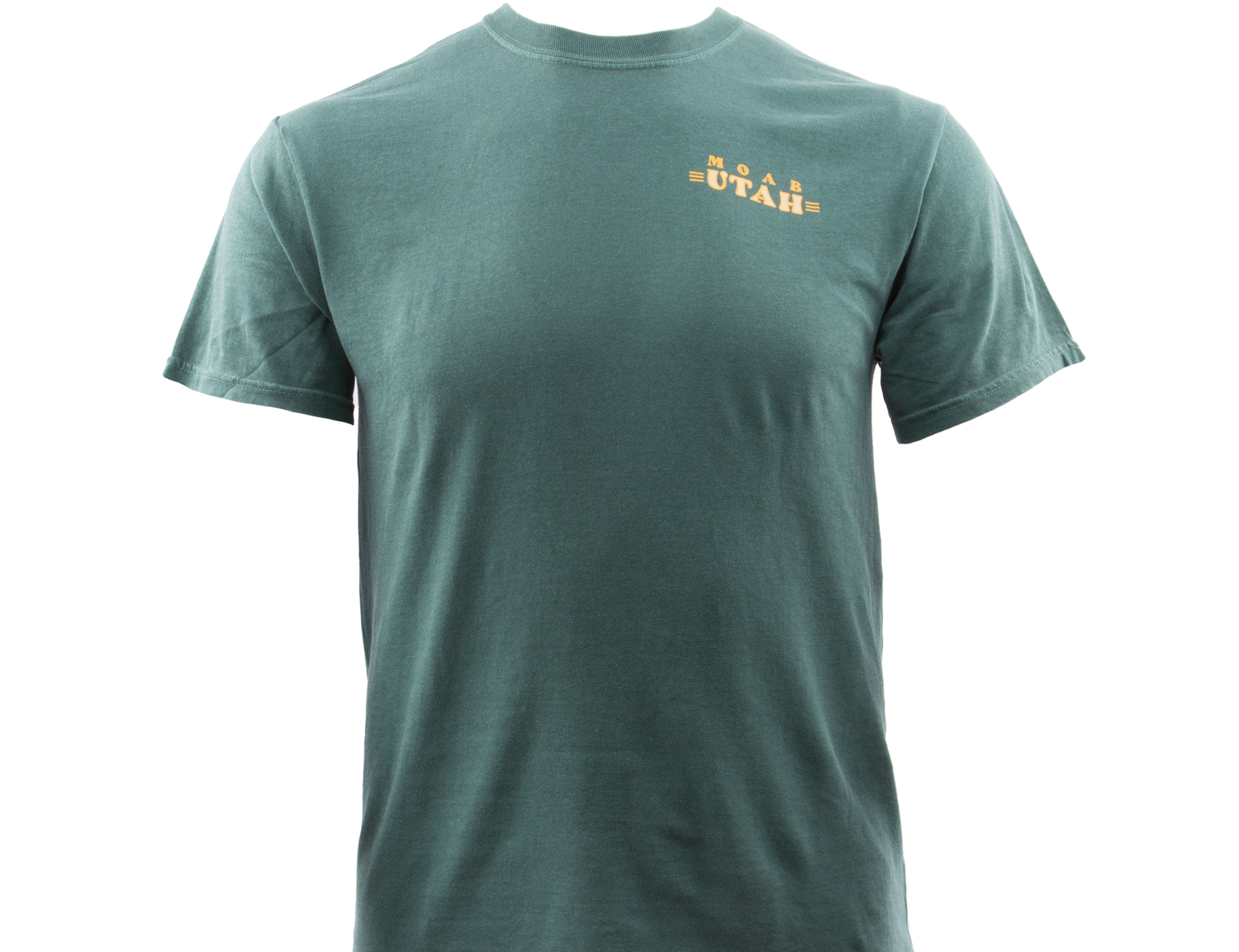 Moab t shirt in blue spruce with retro lettering over cacti, a snake and a lizard