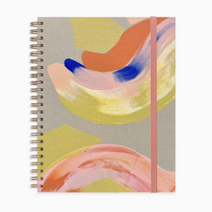 Moglea Citron Medium A5 Notebook, a spiral notebook with a hand-painted pink, yellow and blue brushstroke cover