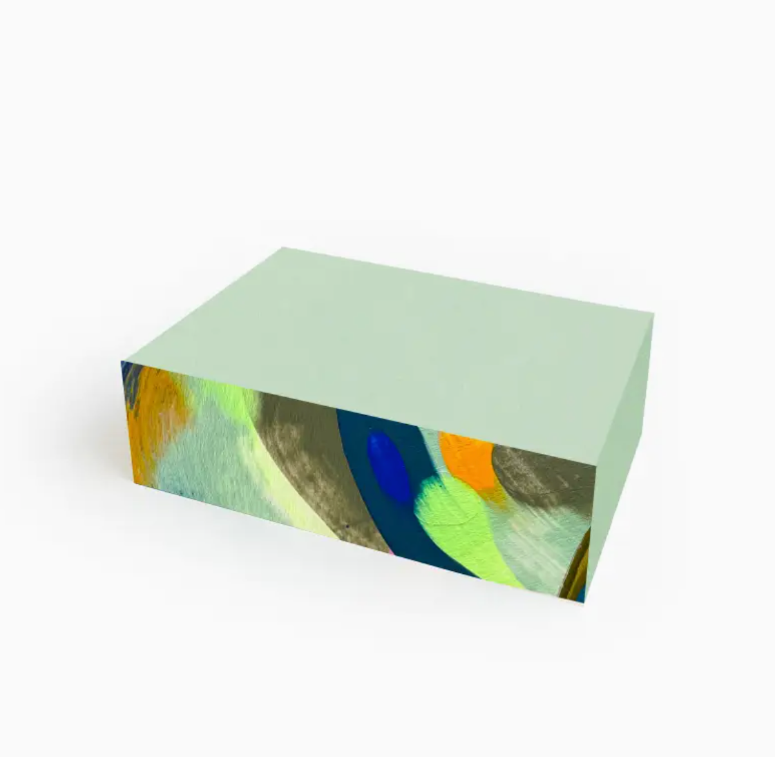 Moglea Cove Swirl Pad Small, a mint green notepad with painted blue, green and orange swirled edges