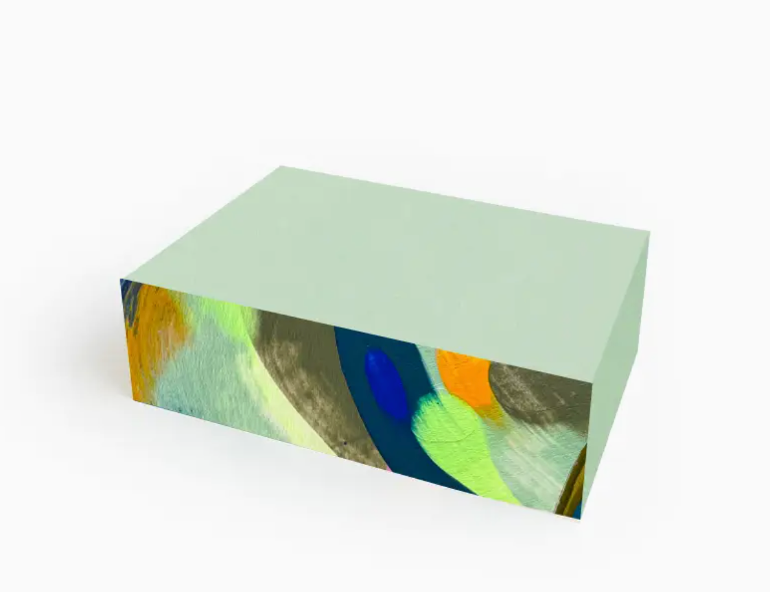 Moglea Cove Swirl Pad Small, a mint green notepad with painted blue, green and orange swirled edges