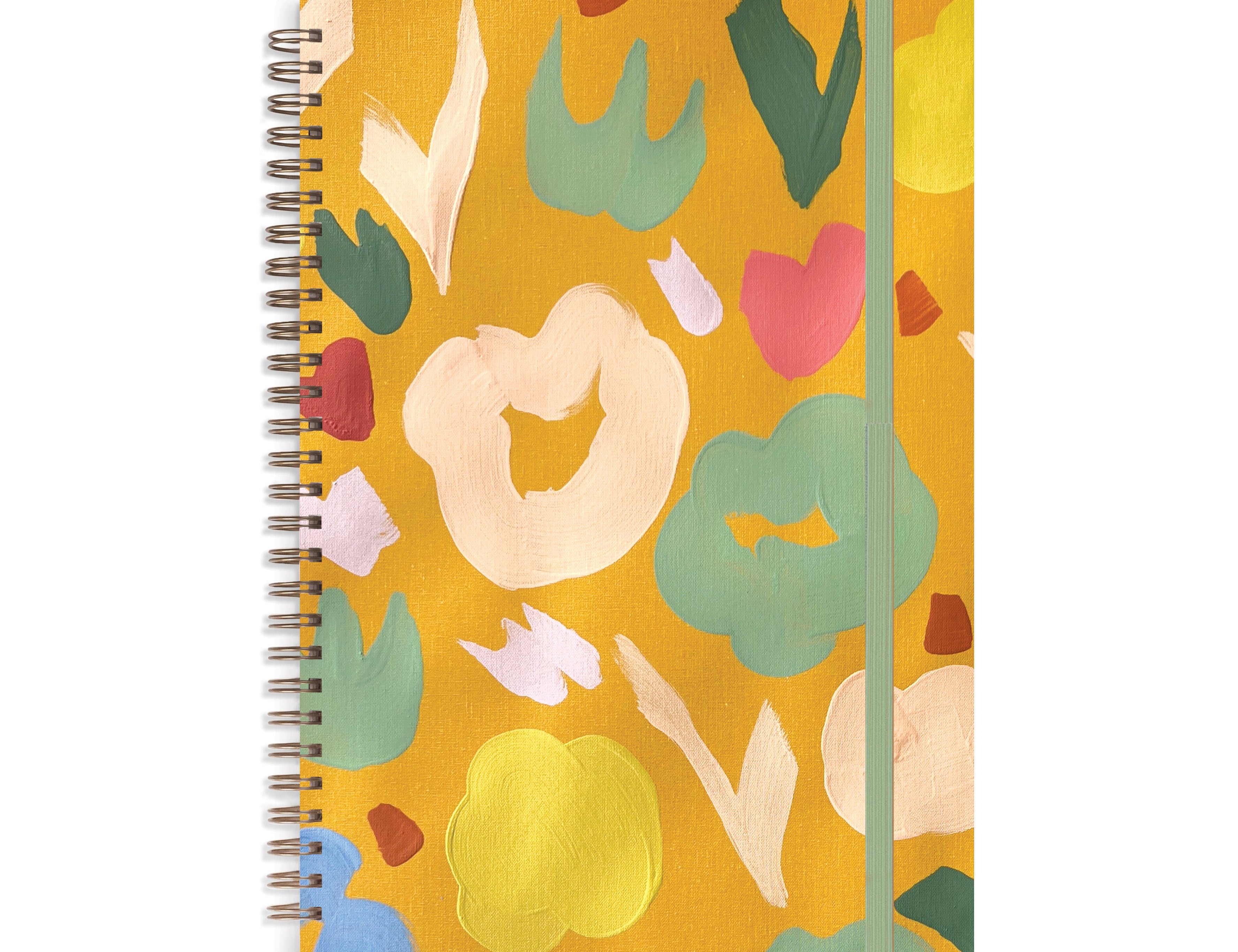 Moglea Marigold Composition B5 Notebook, mustard floral cover shown at an angle