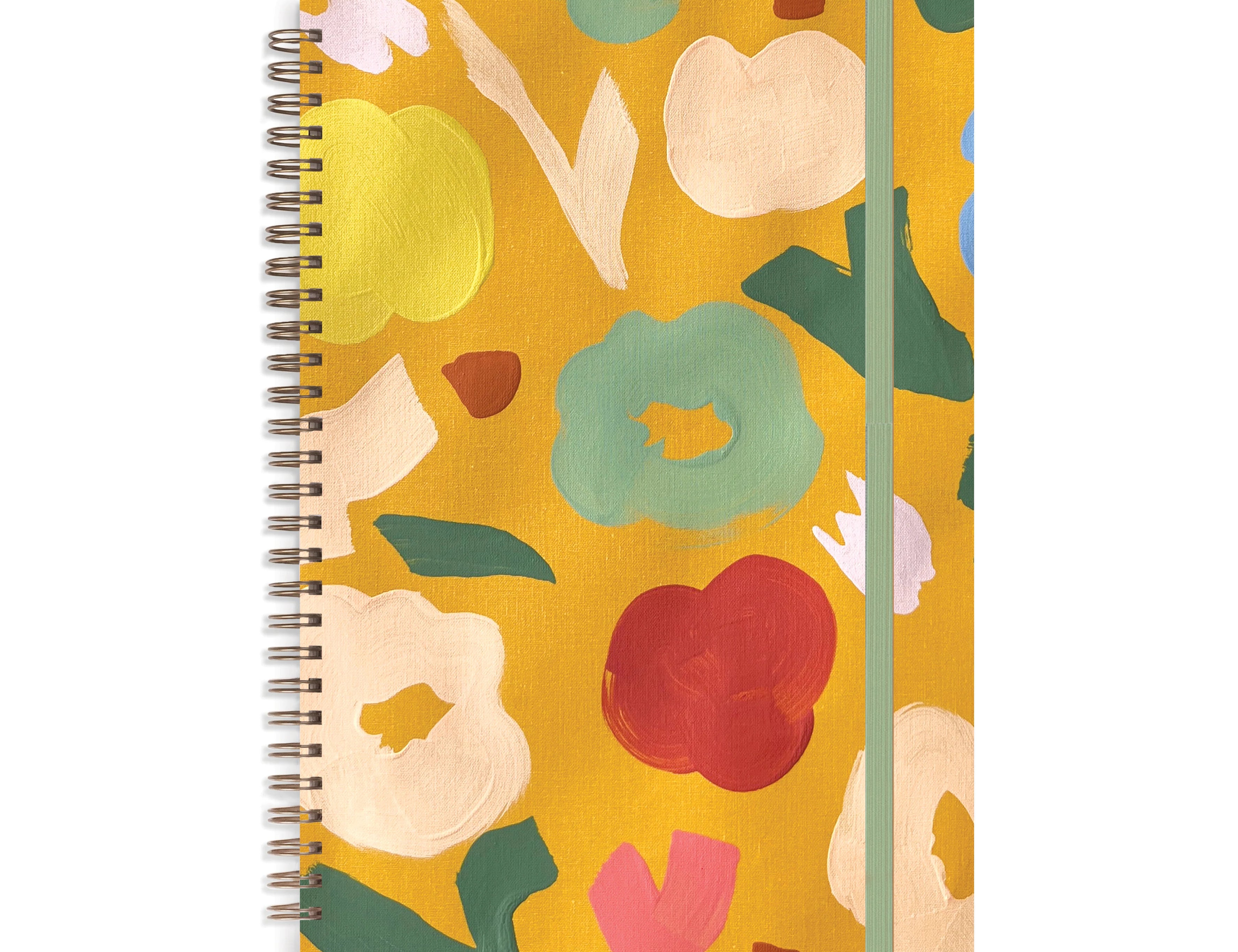 Moglea Marigold Composition B5 Notebook, a spiral notebook with a mustard hand-painted floral cover
