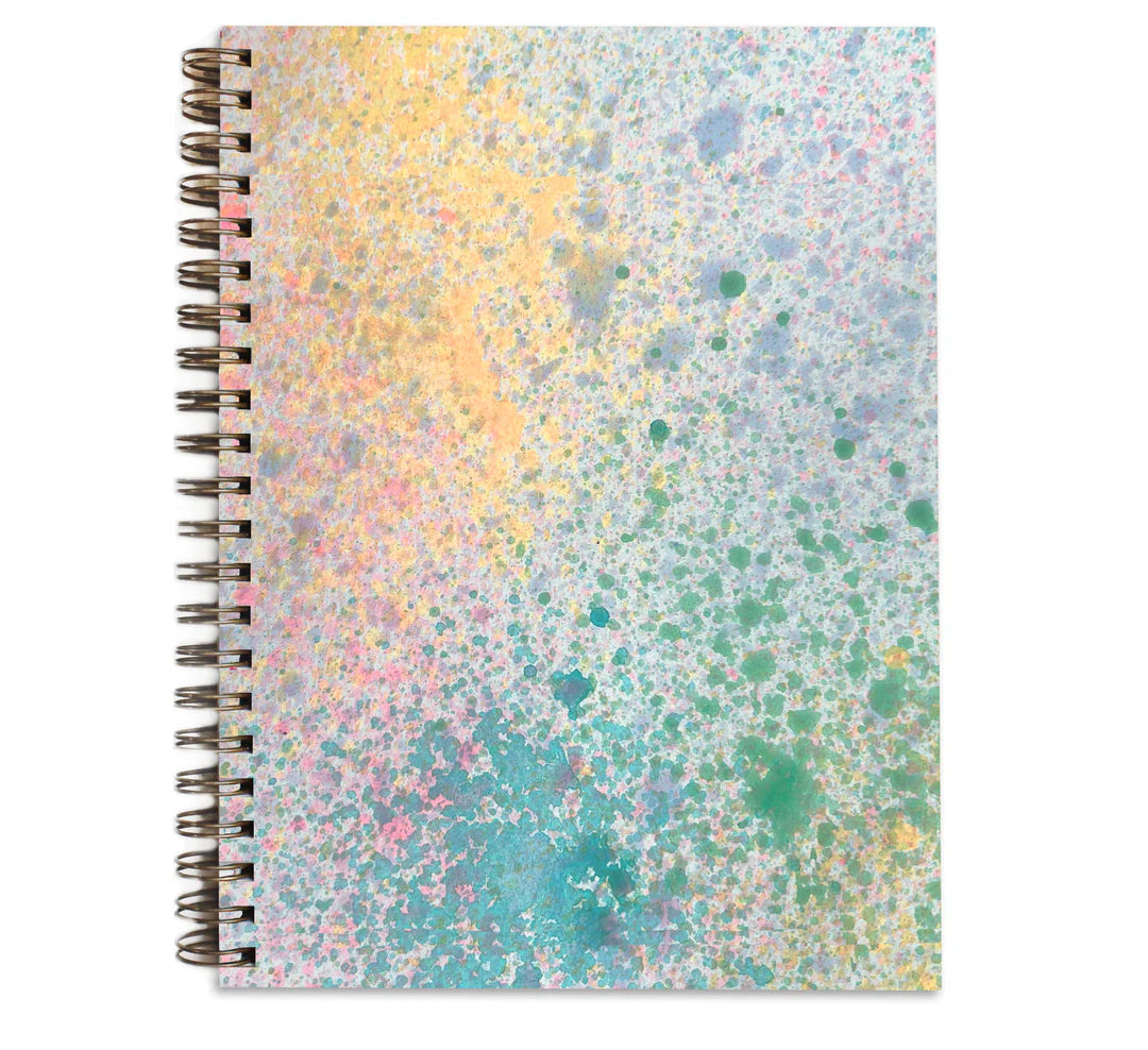 Moglea Painted Mystic Journal, a spiral notebook with a pastel splatter-painted cover