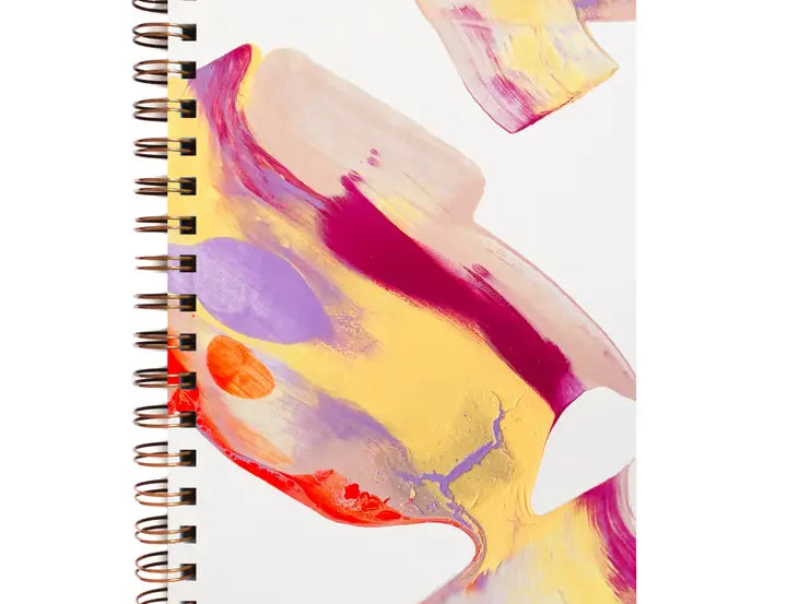Moglea Painted Notebook in Beam, a spiral notebook with a magenta, yellow and purple brushstroke cover