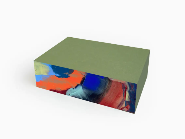 Moglea Saguaro Swirl Pad Small, a notepad with an olive green cover and painted blue and red edges