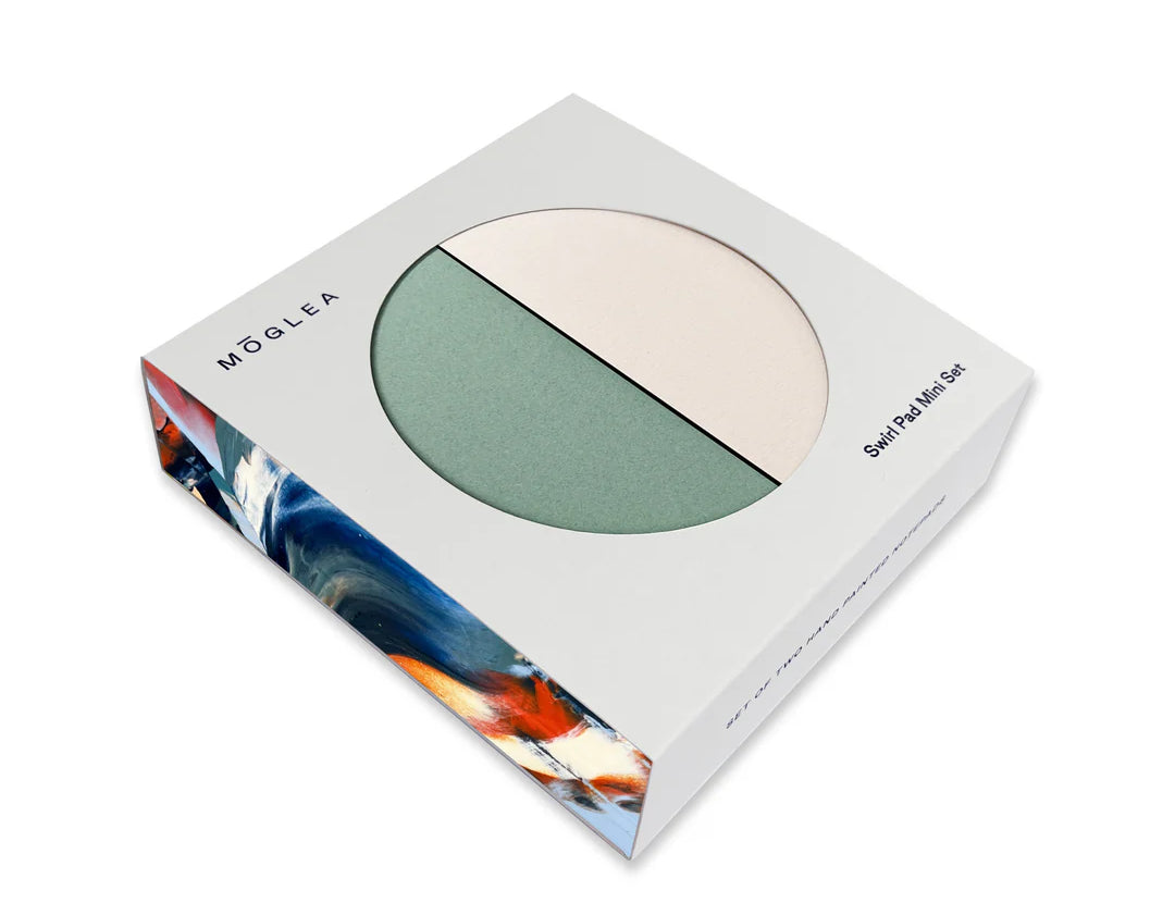 Moglea Swirl Pad Mini Set in Nautical, a boxed set of mini notepads with sage and cream painted edges
