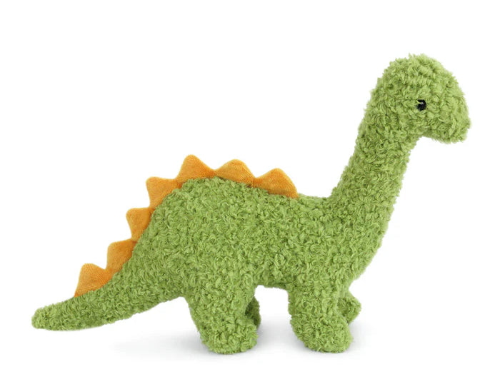 Mon Ami Brody Brontosaurus Plush, a green boucle stuffed dinosaur with orange spikes