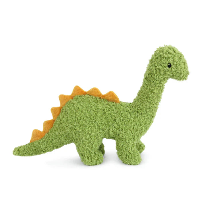 Mon Ami Brody Brontosaurus Plush, a green boucle stuffed dinosaur with orange spikes