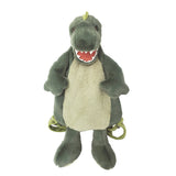 Mon Ami Bruno T-Rex Backpack, a dark green plush dinosaur backpack, front view