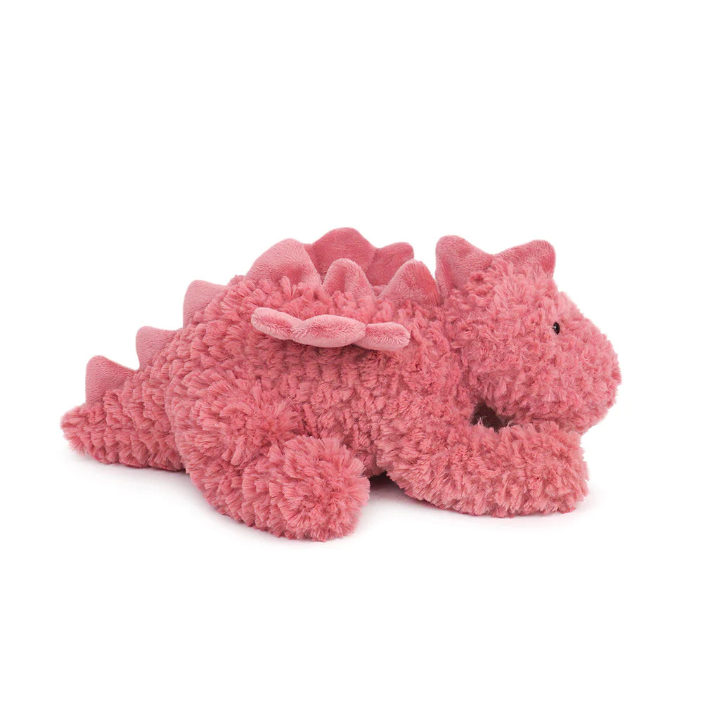 Mon Ami Daria Dragon pink boucle plush lying down, side view