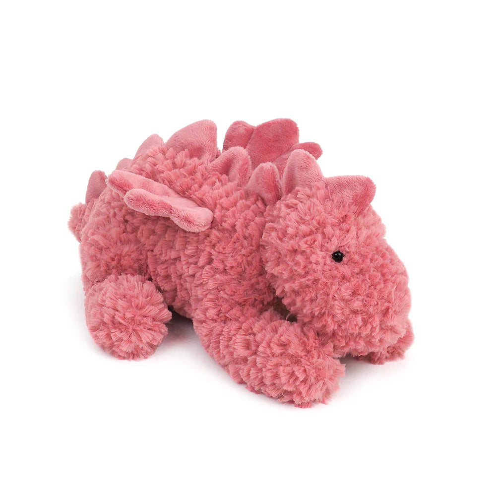 Mon Ami Daria Dragon, a pink boucle plush dragon with wings and spikes