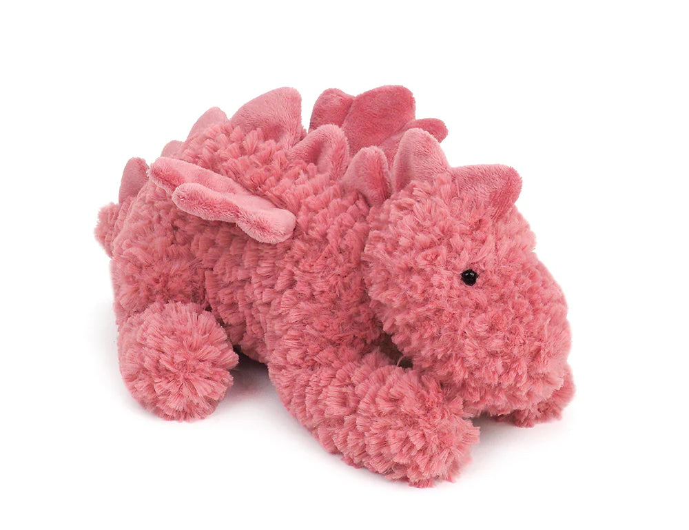 Mon Ami Daria Dragon, a pink boucle plush dragon with wings and spikes