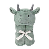 Mon Ami Dax Dragon Plush Blanket folded and tied with a white ribbon, showing the dragon face