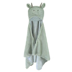 Mon Ami Dax Dragon Plush Blanket, a sage green hooded blanket with a dragon face and horns