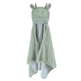 Mon Ami Dax Dragon Plush Blanket, a sage green hooded blanket with a dragon face and horns