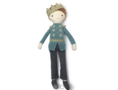 Mon Ami Jean Luc Prince Doll, a knit doll in a teal military jacket with a gold crown