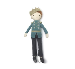 Mon Ami Jean Luc Prince Doll, a knit doll in a teal military jacket with a gold crown