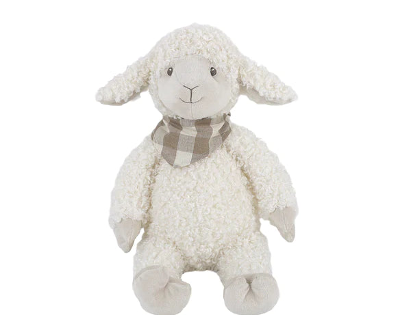 Mon Ami Lafayette the Lamb, a cream plush lamb with a tan gingham bandana