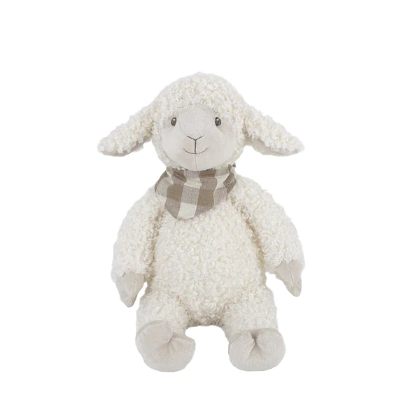 Mon Ami Lafayette the Lamb, a cream plush lamb with a tan gingham bandana
