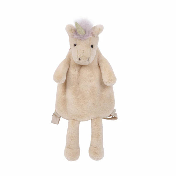 Mon Ami Luna Unicorn Backpack, a blush pink plush unicorn backpack with a lavender mane